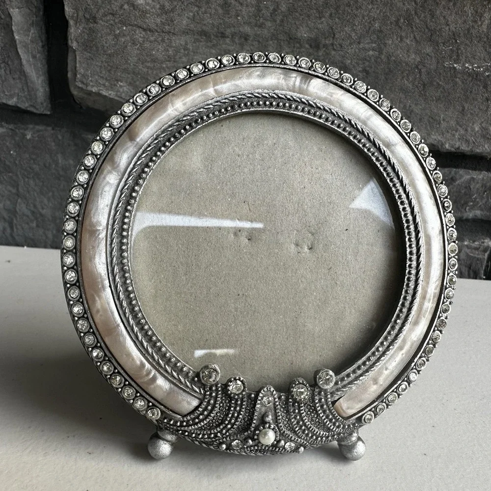 Vintage Bombay Company Ornate Style Crystal Mother of Pearl Picture Photo Frame